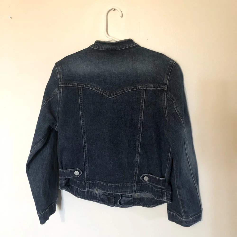 The Children’s Place Stretch Denim Blue Jean Jacket Dark Wash Zip Down Front 7/8